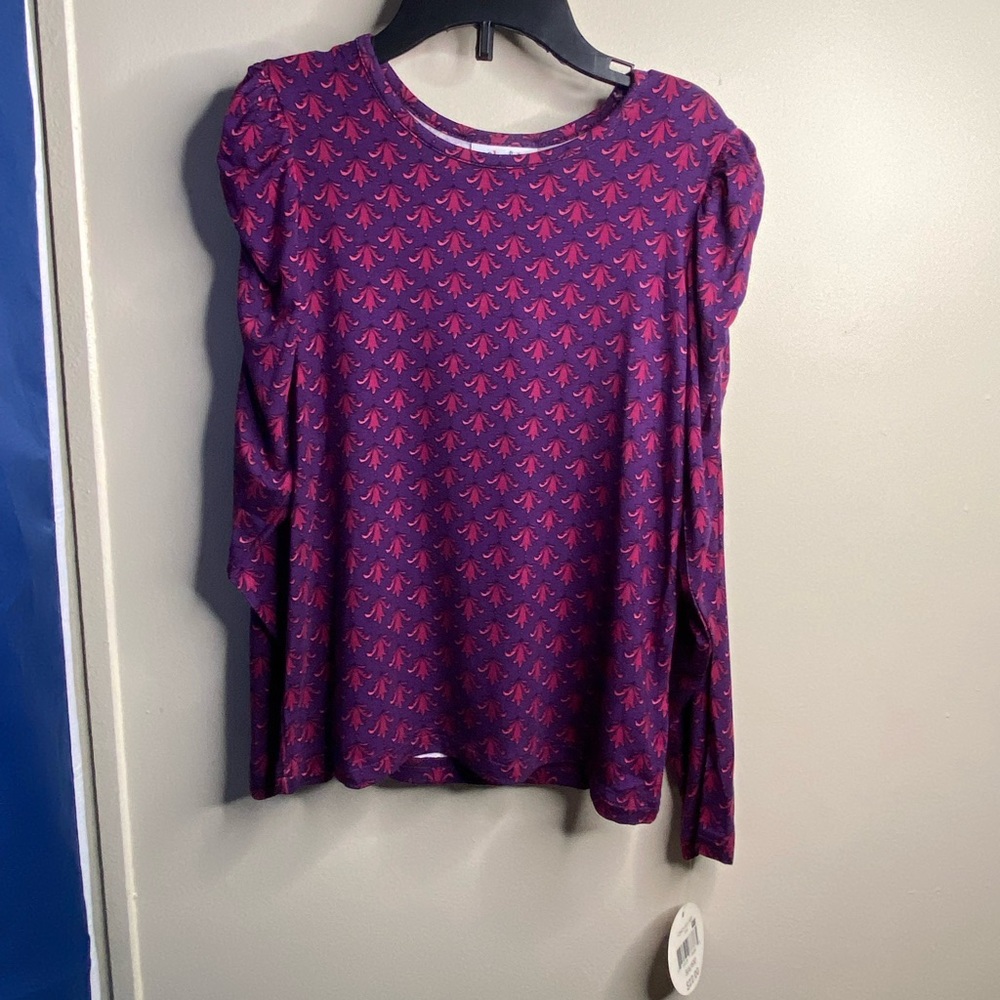 Colorful Planet New Purple Cinch Long Sleeved Shirt w/Pink Fleur de lis Pattern